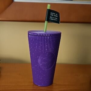 Starbucks 2024 Purple Pleated Speckled GLOW IN THE DARK Halloween Tumbler NWT
